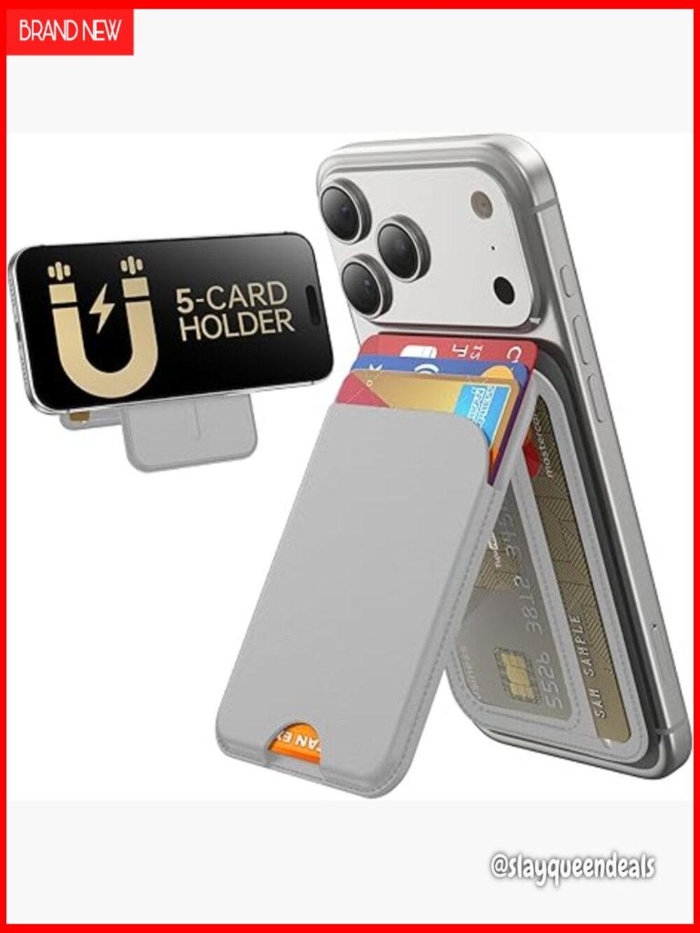 Magnetic Phone Wallet Stand with RFID Blocking Holds 5 Cards Vegan Leather